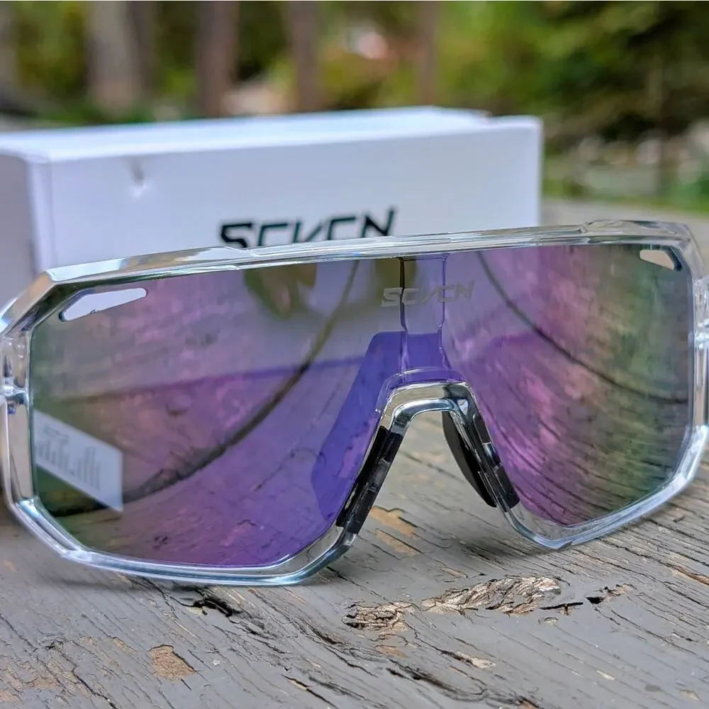 Clear Frame Mountain Bike MTB Shield Sunglasses Mirrored Purple Cycling NWT